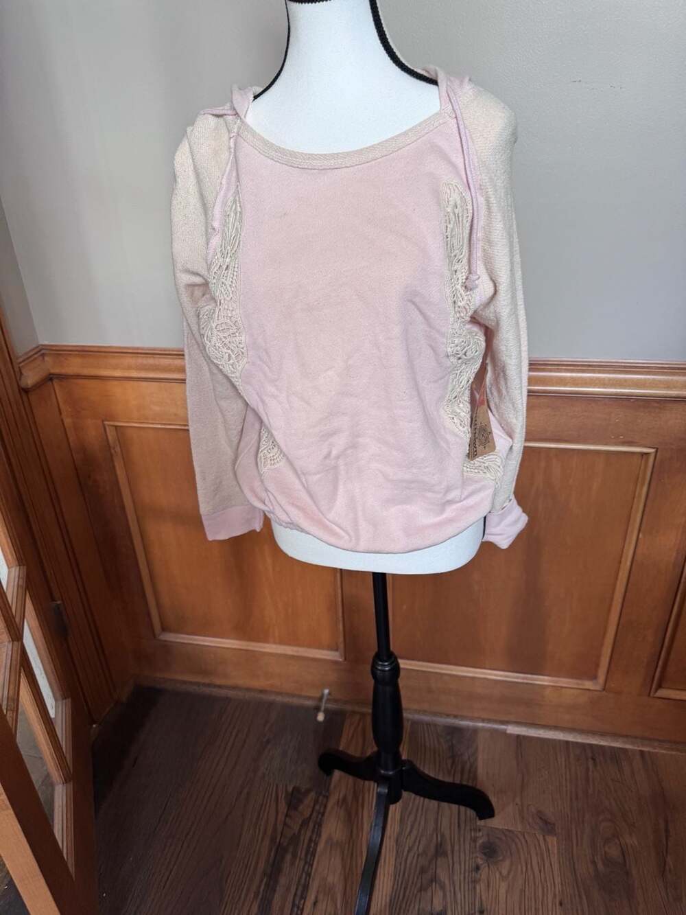 NWT Ruff Hewn Relax Pink Lace Trim Pullover Hoodie Sweatshirt PL